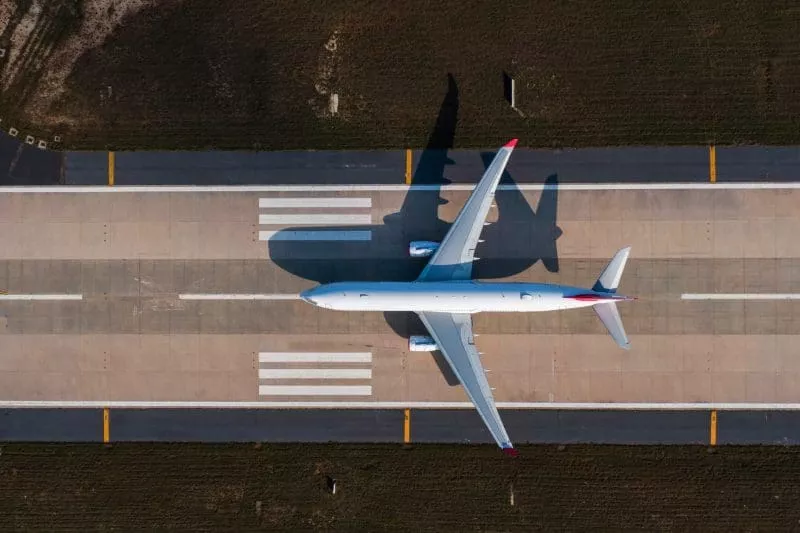 Overhead shot of plane on runway