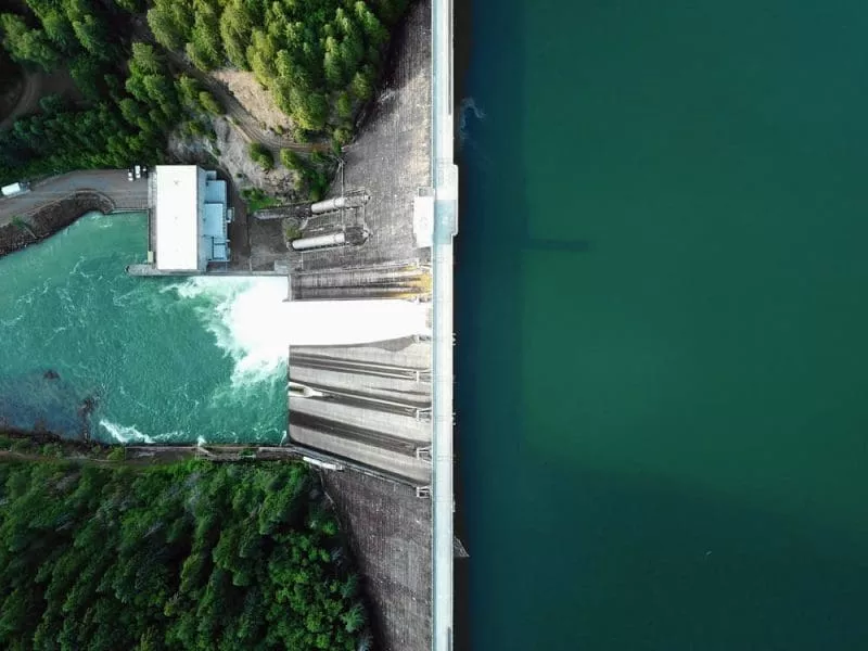 Overhead shot of water dam