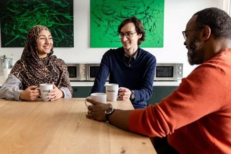 Coffee break in kitchen sat