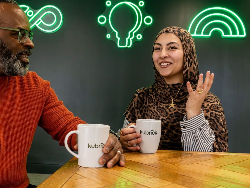 Man and woman having coffee break